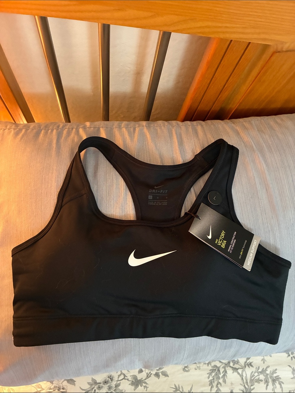 Nike Black Sports Bra with White Swoosh - Racerback Dri-FIT New
